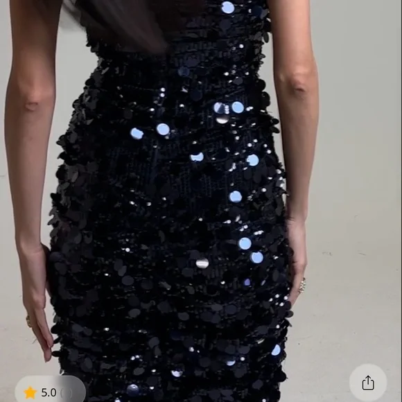 Elegant Strapless Sequin Dress in Blue - Picture 2 of 13
